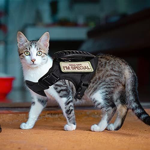 Tactical Cat Harness for Walking Escape Proof, Adjustable Pet Vest Harness, Soft Mesh with Control Handle for Large Cat Small Dog, Gift with Patch