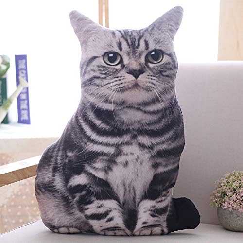 19.6'' Cat Shape Throw Pillow Plushie Doll - 3D Simulation Plush Stuffed Animal Toy for Kids, Sofa Chair Home Decor (Grey)