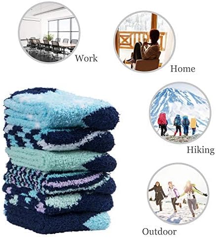 6 Pairs Womens Fuzzy Socks Winter Warm Soft Cozy Fluffy Microfiber House Sleeping Slipper Socks Christmas Gifts