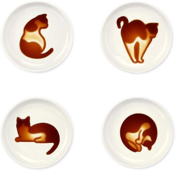 4pcs Ceramics Cat Relief Seasoning Dishes Sushi Dipping Bowl Appetizer Dessert Plate