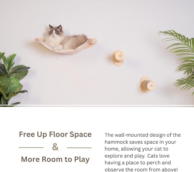 Cat Wall Hammock with Steps | Mounted Wall Furniture of Cats | Perches and Pet Bed for Large Cats | Strong Pet Hammock Set for Cats | Cat Wall Shelves