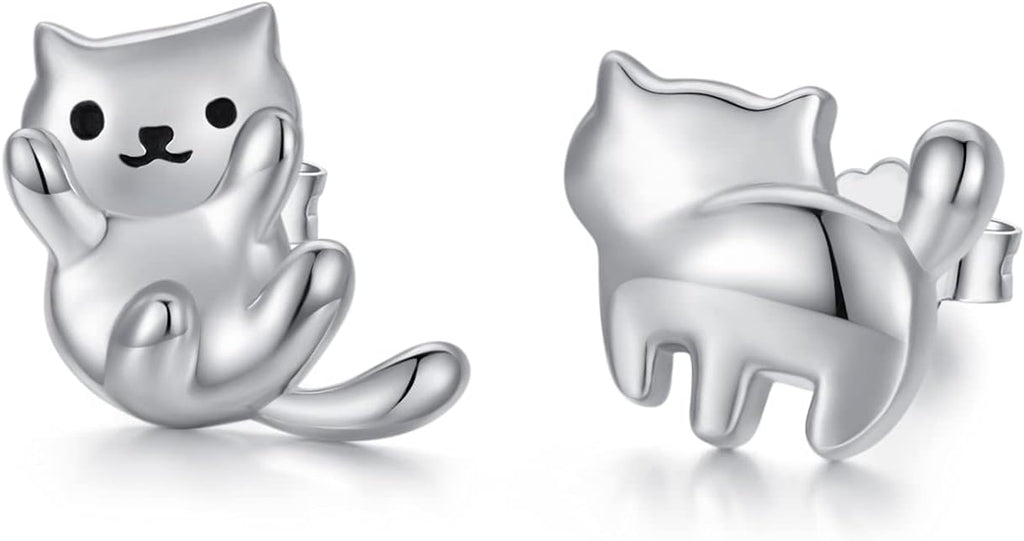 925 Sterling Silver Cat Earrings Cute Animal Kitten Stud Earrings cat Jewelry Gifts for Women Girls Hypoallergenic Earrings for Sensitive Ears
