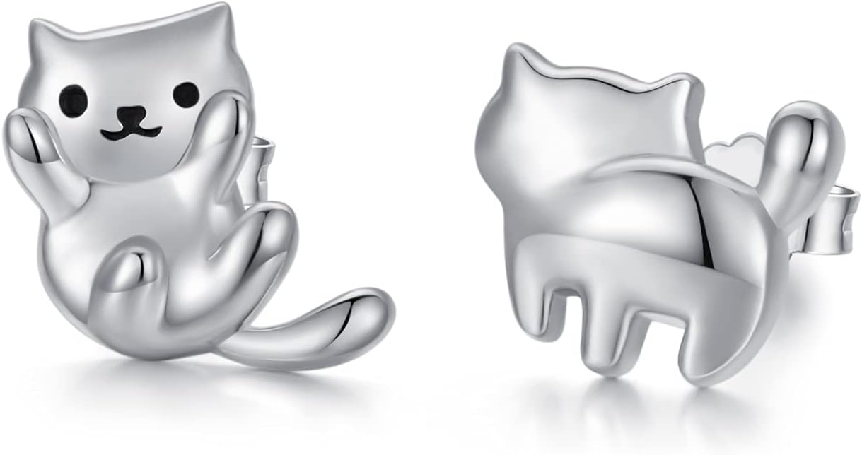 925 Sterling Silver Cat Earrings Cute Animal Kitten Stud Earrings cat Jewelry Gifts for Women Girls Hypoallergenic Earrings for Sensitive Ears