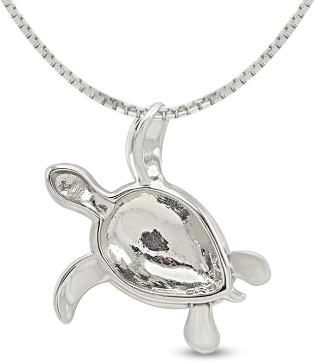 AFFY Abalone Shell Animal (Starfish, Dolphin, Seahorse, Frog, Dragonfly, Whale Tail, Turtle) 14K White Gold Over Sterling Silver Pendant Necklace Jewelry Gift For Her