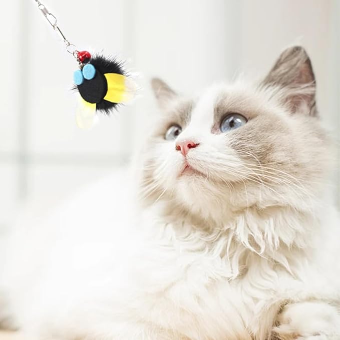 6 PCS Cat Toy Wand Refills, Shiny Insect Refills for Cat Wand Toy Furr Cat Toys Interactive Cat Teaser Wand Attachments, with Bell Fishing Pole Toy, Chase Exercise Toys for Indoor Cats and Kittens