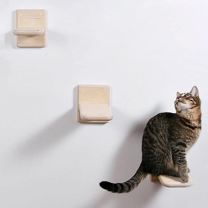 3 PCS Cat Wall Shelves,Wood Cat Wall Steps Cat Climber - Cat Wall Climbing Ladder, Wall Mount Cat Climbing Shelves, Cat Perch for Wall, Cat Hammock Bed, Indoor Cat Wall Furniture (3 PCS)