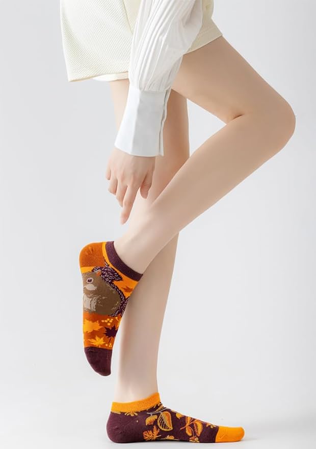 2 Pairs Funny Cartoon Animal Print Cotton Ankle Socks for Women Teens