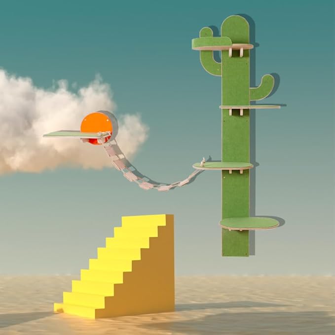 Docal Cat Climbing Tower Wall,Cat Wall Shelves with Cat Tree Tower Cactus Shape with Carpeted Plank for Indoor Cats,Suitable for Indoor Cats Climbing Tower Activity Wood Cat Wall Furniture