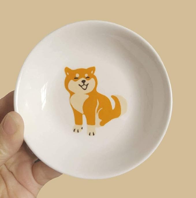 4pcs Ceramics Shiba Dog Seasoning Dishes Dipping Appetizer Plates