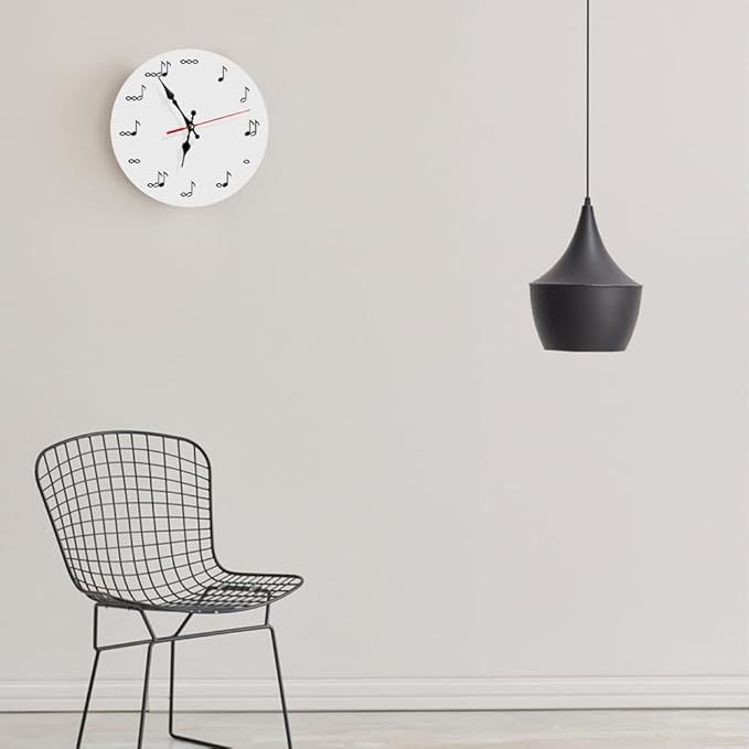 Ansouyi Round Wall Clock Battery Operated Clocks Wallclock 10 Inch,Black Music Notes on White Silent Non Ticking Wall Clock for Living Room,Kitchen,Home,Bathroom,Bedroom,Office or School