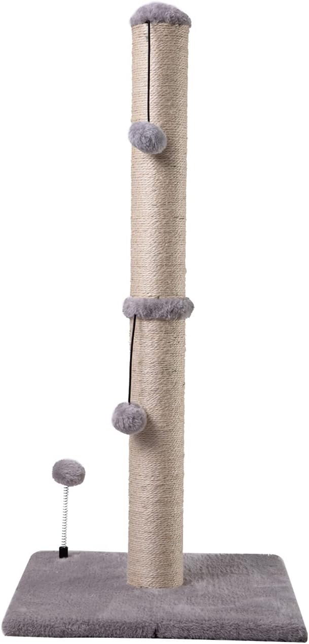 MECOOL 34“ Tall Cat Scratching Post Premium Basics Kitten Scratcher Sisal Scratch Posts Trees with Hanging Ball for Indoor Cats (34 inches for Adult Cats, Gray)