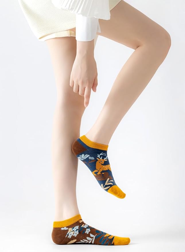 2 Pairs Funny Cartoon Animal Print Cotton Ankle Socks for Women Teens