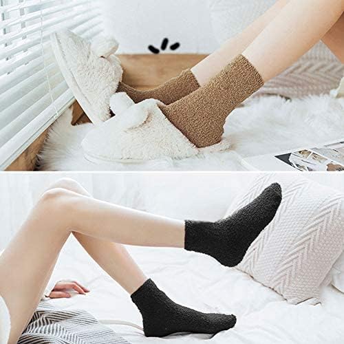 6 Pairs Womens Fuzzy Socks Winter Warm Soft Cozy Fluffy Microfiber House Sleeping Slipper Socks Christmas Gifts