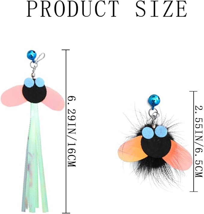 6 PCS Cat Toy Wand Refills, Shiny Insect Refills for Cat Wand Toy Furr Cat Toys Interactive Cat Teaser Wand Attachments, with Bell Fishing Pole Toy, Chase Exercise Toys for Indoor Cats and Kittens