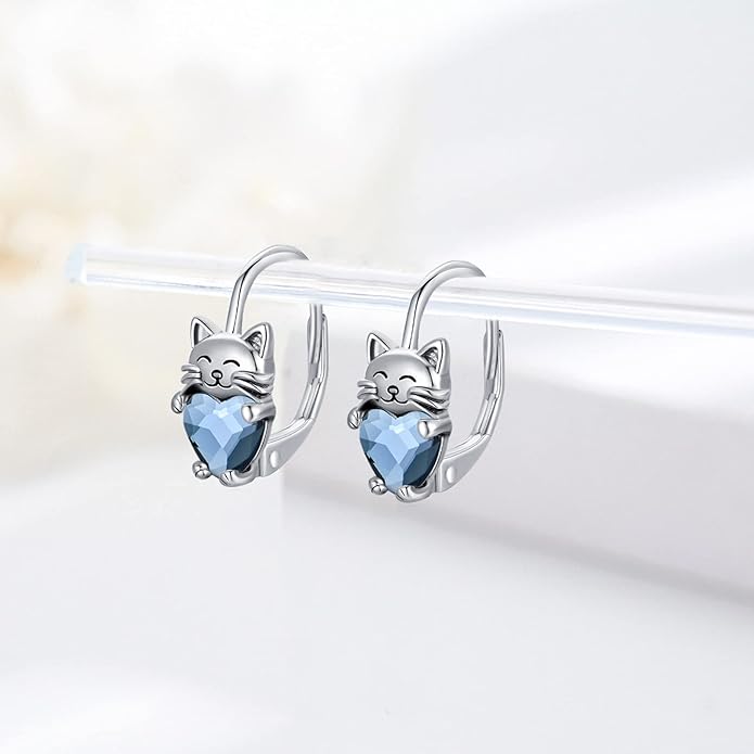 925 Sterling Silver Cat Earrings Cute Animal Kitten Stud Earrings cat Jewelry Gifts for Women Girls Hypoallergenic Earrings for Sensitive Ears