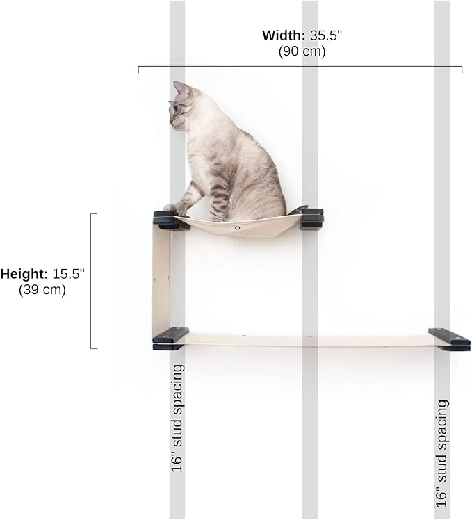 Catastrophic Creations Double Decker Cat Hammock – Wall Mounted Cat Tree with Hammock Perch – Cat Wall Hammock w/Canvas Fabric – Bamboo Cat Tower for Indoor Cats – Modern Cat Furniture