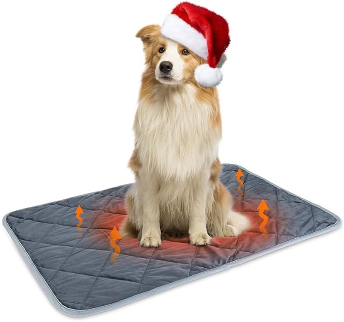 Nobleza Self Heating Cat Mat, Super Thermal Dog Crate Pad for Indoor Outdoor, Washable Anti-Slip Kennel Mat for Medium Small Dogs and Cats, 35 * 23" Grey