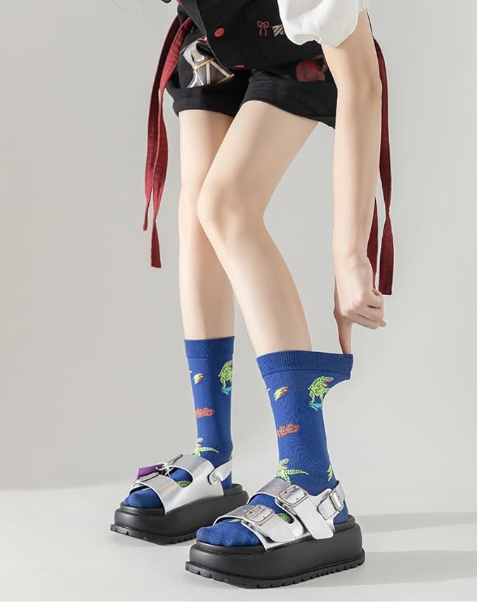 5 Pairs Cute Animal Crew Socks Fun Casual Cotton Calf Socks for Women