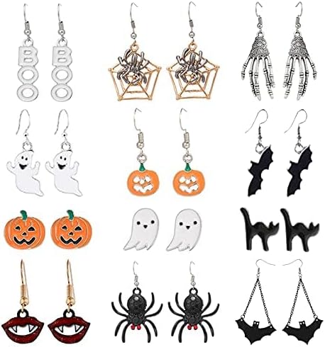5-26Pairs Halloween Thanksgiving Fall Christmas Theme Earrings Set Holiday Earrings Halloween Stud Earrings Set Spider Pumpkin Ghost Bat Web Skull Drop Earring Holiday Jewelry Gifts