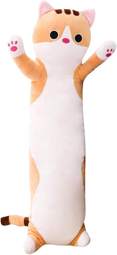 123Arts Cartoon Cat Soft Plush Long Throw Pillow Lifelike Animal Neck Pillow Plush Toy