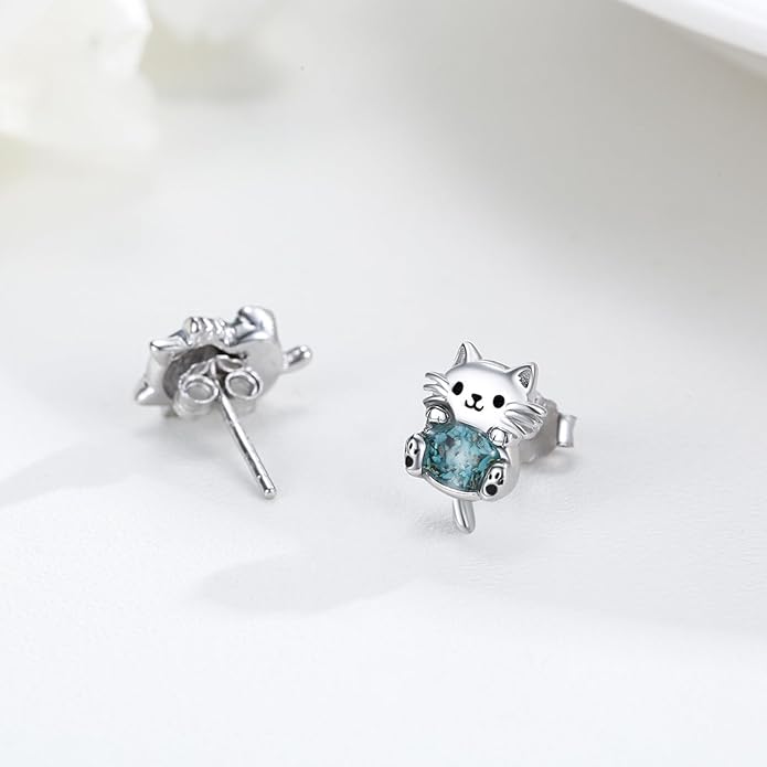 925 Sterling Silver Cat Earrings Cute Animal Kitten Stud Earrings cat Jewelry Gifts for Women Girls Hypoallergenic Earrings for Sensitive Ears