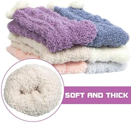 6 Pairs Womens Fuzzy Socks Winter Warm Soft Cozy Fluffy Microfiber House Sleeping Slipper Socks Christmas Gifts
