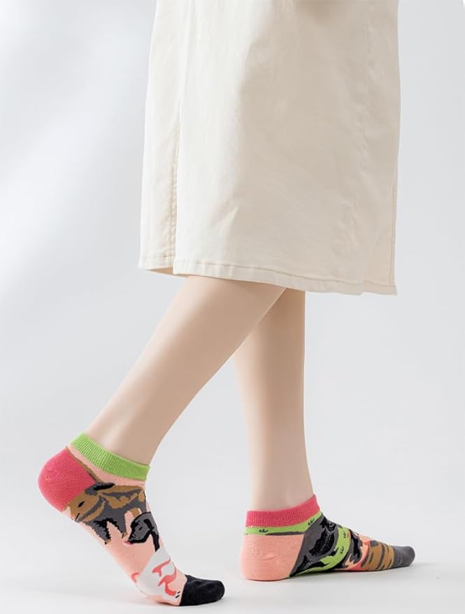 2 Pairs Funny Cartoon Animal Print Cotton Ankle Socks for Women Teens