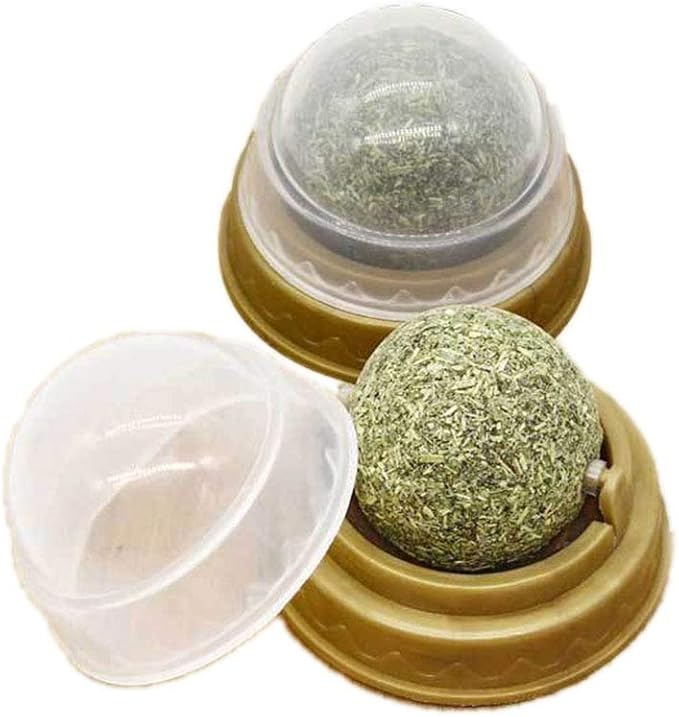 2 pcs Catnip Balls, Pure Natural Mint Leaf Rotating Interactive Cat Toys, Cat Removal Hairball Toys Can Be Sticky On Wall, Teeth Cleaning Catmint Toy for Cat, Kitten, Kitty Playing Chewing