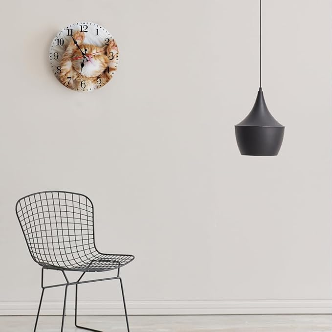 Ansouyi Round Wall Clock Battery Operated Clocks Wallclock 10 Inch,Cute Little Ginger Cat Sleeps Silent Non Ticking Wall Clock for Living Room,Kitchen,Home,Bathroom,Bedroom,Office or School