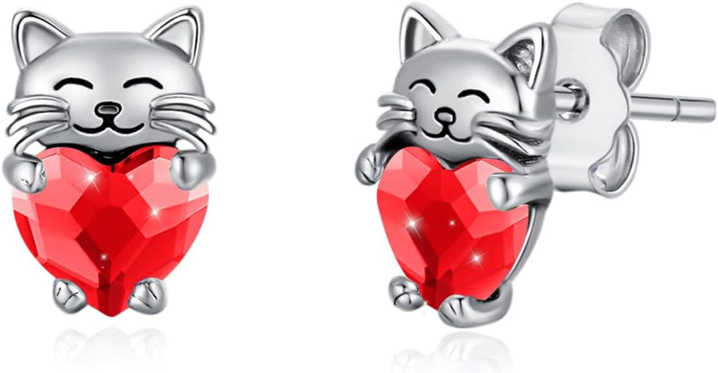 925 Sterling Silver Cat Earrings Cute Animal Kitten Stud Earrings cat Jewelry Gifts for Women Girls Hypoallergenic Earrings for Sensitive Ears
