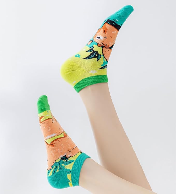 2 Pairs Funny Cartoon Animal Print Cotton Ankle Socks for Women Teens