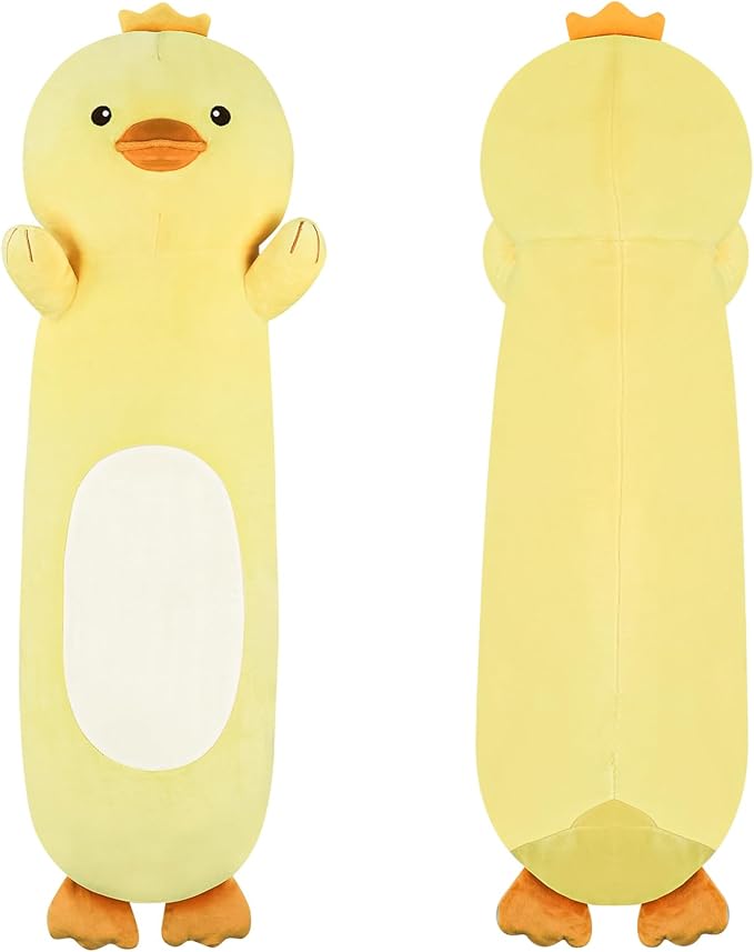 22” Long Duck Plush Body Pillow, Cute Duck Stuffed Animals, Soft Squishy Cuddly Pillow Plushies Toy Gifts for Kids Boys Girls, Birthdays Easter