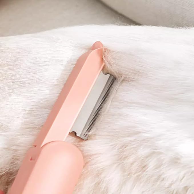 2-Sided Pet Grooming Brush for Dogs & Cats, Self-Cleaning Sliver Brush for pet - Comb for Grooming Long Haired & Short Haired Dogs, Cats, Rabbits & More - Deshedding Tool, Cat Brush (Pink)(W-482)