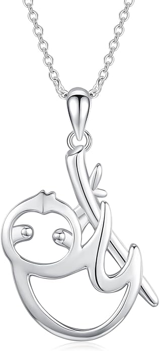 Animal Necklace for Women Girls 925 Sterling Silver Cat/Dog/Monkey/Sloth Pendant Necklace Cute Animal Jewelry Gift for Women Girls