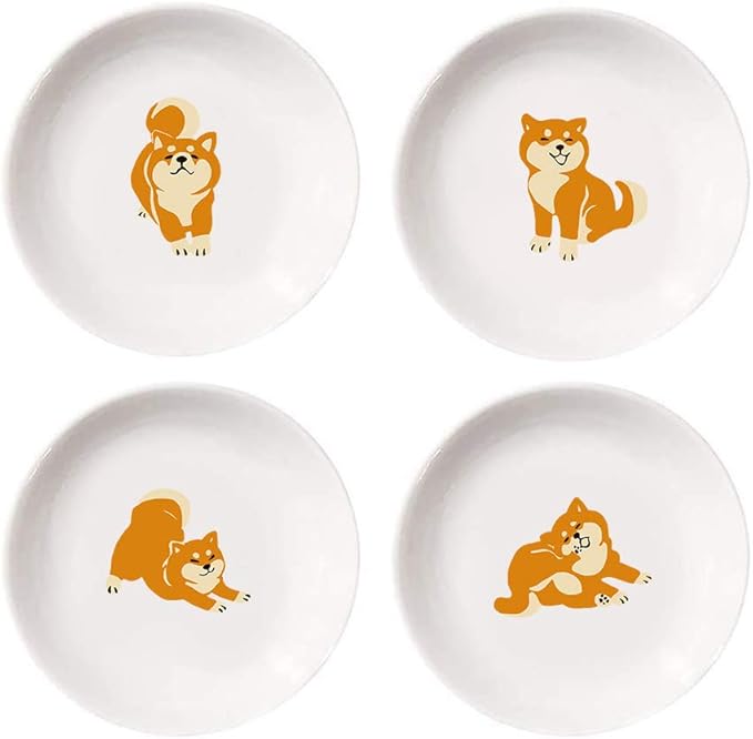 4pcs Ceramics Shiba Dog Seasoning Dishes Dipping Appetizer Plates