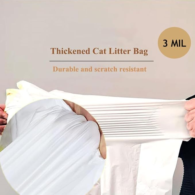 30 Count Large Jumbo Cat Litter Box Liners, Compatible with Reusable and Disposable Tray Refills Extra Thick Drawstring Heavy Duty Replacement Waste Trash Bags - 37" x 17.7"