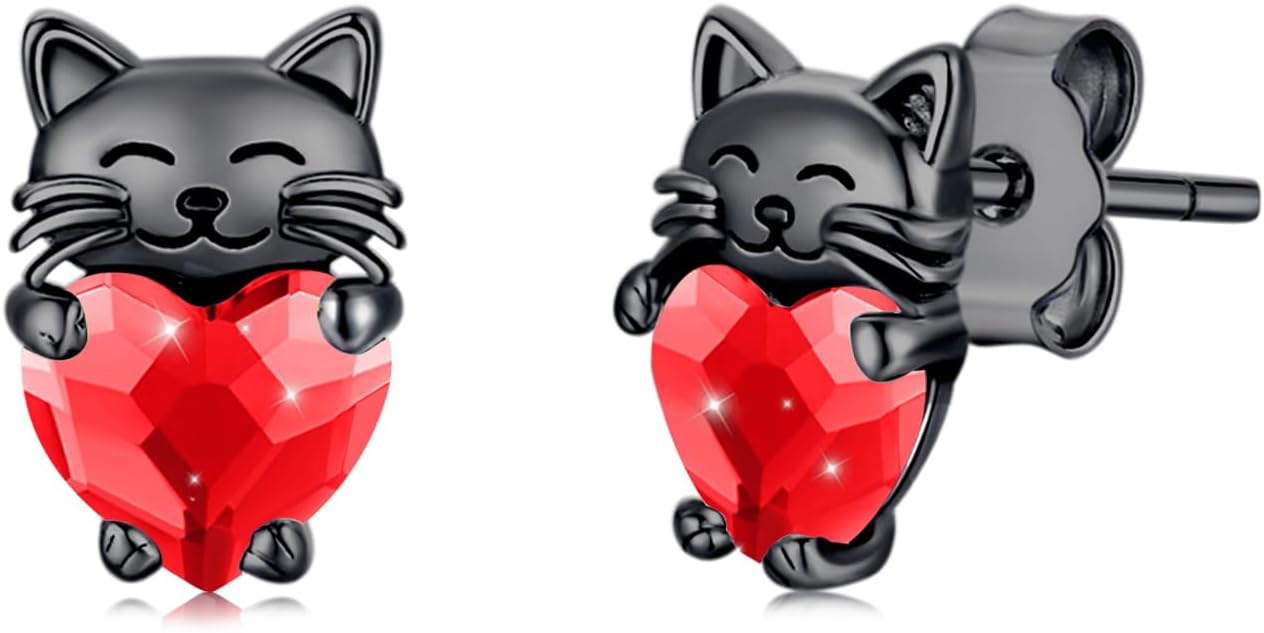 925 Sterling Silver Cat Earrings Cute Animal Kitten Stud Earrings cat Jewelry Gifts for Women Girls Hypoallergenic Earrings for Sensitive Ears