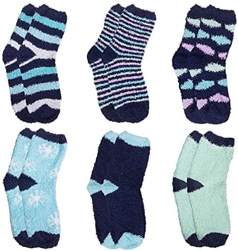 6 Pairs Womens Fuzzy Socks Winter Warm Soft Cozy Fluffy Microfiber House Sleeping Slipper Socks Christmas Gifts