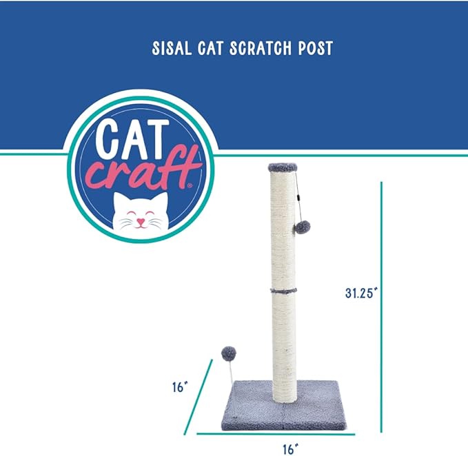 Cat Craft Scratching Post, Cat Scratch Post 30" Kitten Scratcher Sisal Scratch Posts with Hanging Balls, Grey