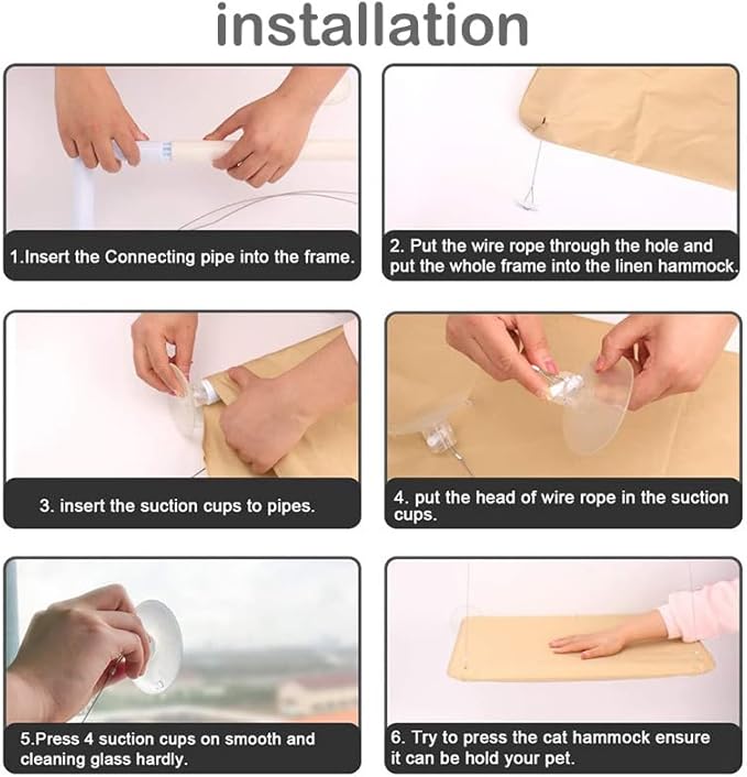 Cat Window Hammock Perch Cat Safety Sunny Bed with Durable Heavy Duty Suction Cups Resting Sunny Window Seat for Indoor Cats Sleeping Space Saving Window Mounted Cat Bed (Khaki)