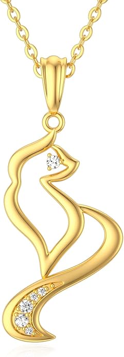 WSX 14K Real Gold Animal Necklace for Women, Bear/Cat/Rabbit/Elephant/Horse Pendant Charm Jewelry Gifts Mother Day Valentine Christmas