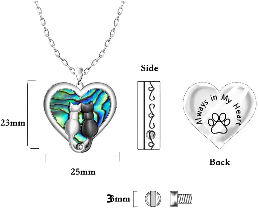 Cat Necklace for Women Ashes Cremation Cat Urn Necklaces for Women Abalone Shell Sterling Silver Paw Print Black Cats Yin Yang Memorial Keepsake Gifts