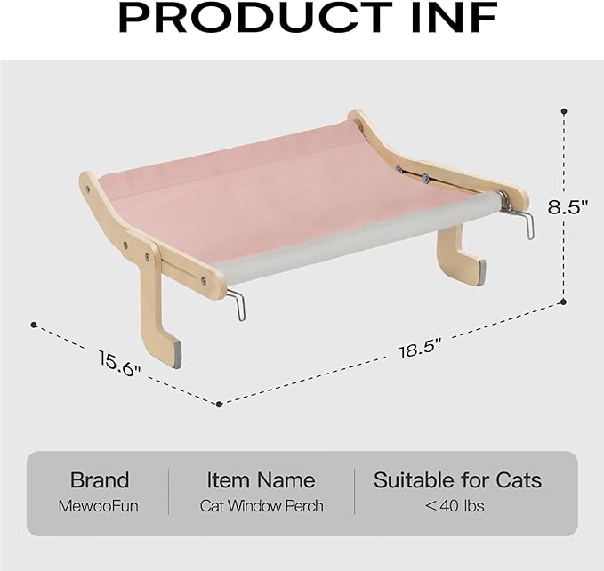 MEWOOFUN Cat Window Perch Lounge Mount Hammock Window Seat Bed Shelves for Indoor Cats No Drilling No Suction Cup (Pink/Grey)
