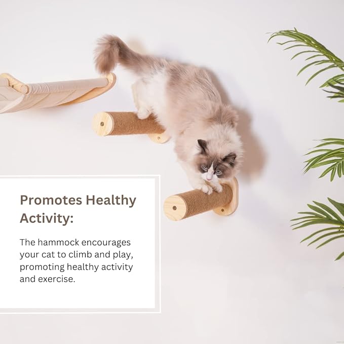 Cat Wall Hammock with Steps | Mounted Wall Furniture of Cats | Perches and Pet Bed for Large Cats | Strong Pet Hammock Set for Cats | Cat Wall Shelves