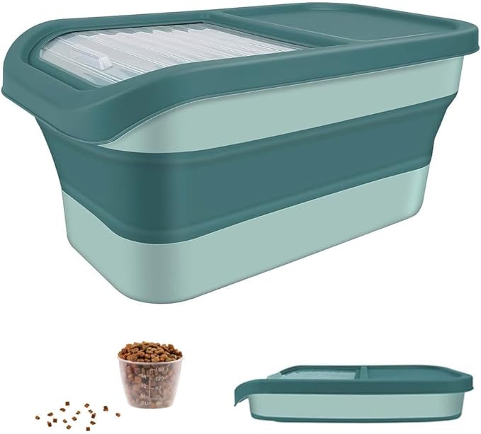 10-13 Lbs CAT And Dog Food Storage Container, Collapsible Dog Food Container with Sliding Lid, Scoop and Silicone Dog Bowl, Pet Food Storage Containers Dry Food for Dog, Cats and Other Pets
