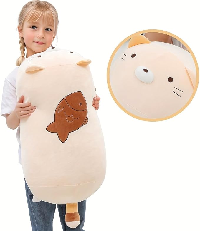 24" Giant Cute Kitten Plush Squishy Pillow Toy, Soft Cat Stuffed Animals, Big Kitty Pet Cushion Plushies Gift for Kids Girls Boys, Birthday