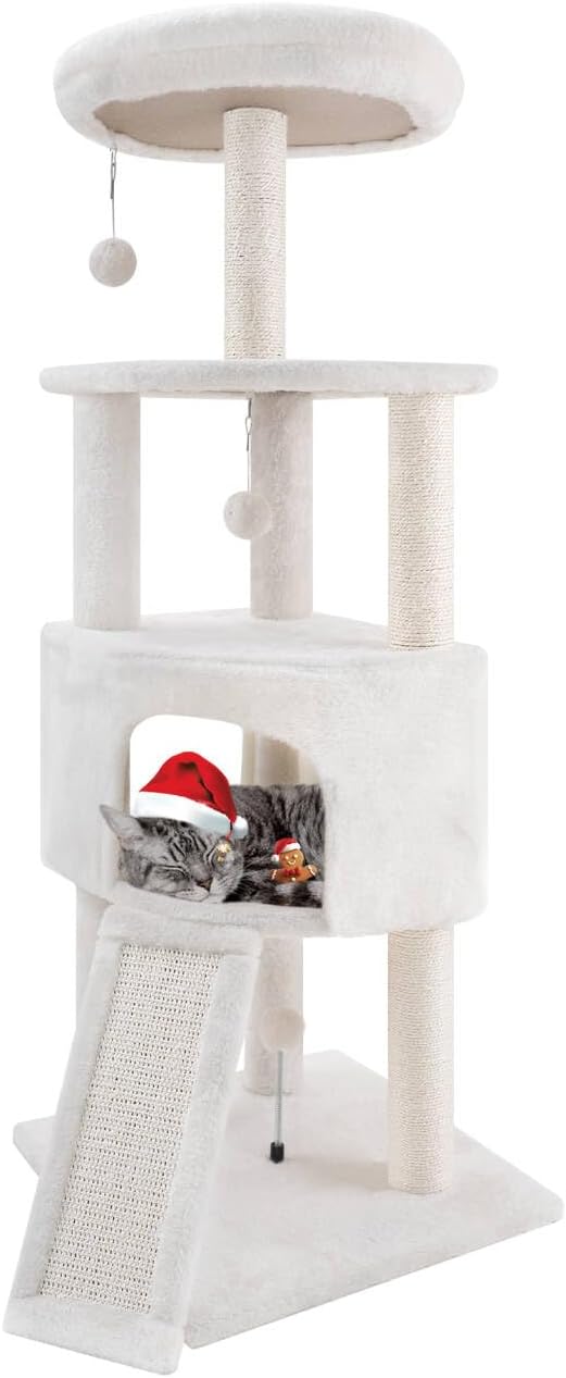45in Cat Tree Tower with Big Cat Condo for Indoor Cats,Cat Tower Activity Center Cat Furniture with Scratching Post and Hanging Bed,Beige …