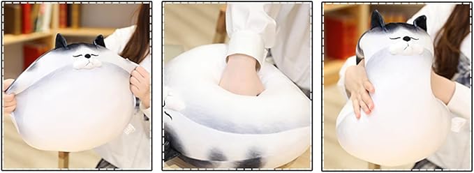 12 Inch Gray Striped Tabby Cat Stuffed Animals Round Fat Striped Tabby Cat Plush Hugging Pillow Stuffed Cat Doll Plushies Gift for Kids and Lovers in Birthday, Christmas, Valentine's Day..