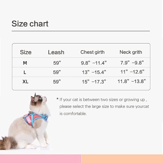 TOTORO Cat Harness and Leash for Walking Escape Proof ，Adjustable Comfortable Suedette Vest Harnesses for Cats，Reflective Strips Easy to Put on Step-in Velcro Jacket (L, Blue)