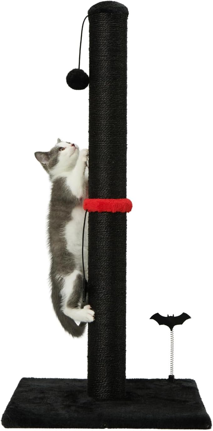 MECOOL Cat Scratching Post Premium Sisal Scratch Posts with Hanging Ball Vertical Scratcher for Indoor Cats and Kittens (Black, 34 inches for Adult Cats)